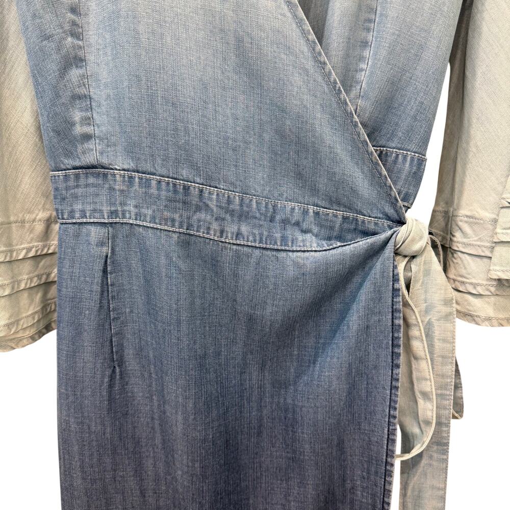Standards & Practices Chambray Wrap Dress Women’s Size Medium Blue Bell Sleeve - Picture 4 of 15